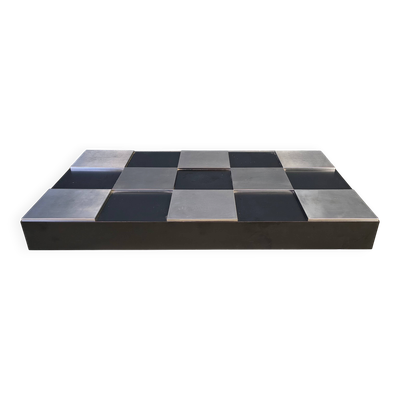 Table basse en laque vintage et aluminium en damier, années 1970