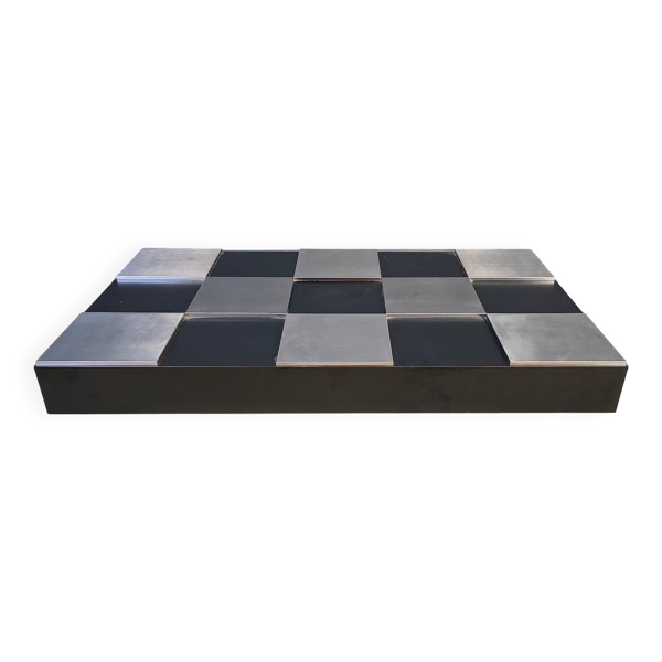 Table basse en laque vintage et aluminium en damier, années 1970