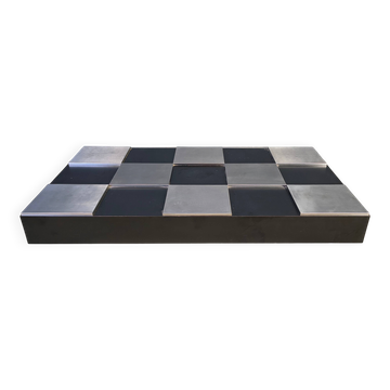 Table basse en laque vintage et aluminium en damier, années 1970