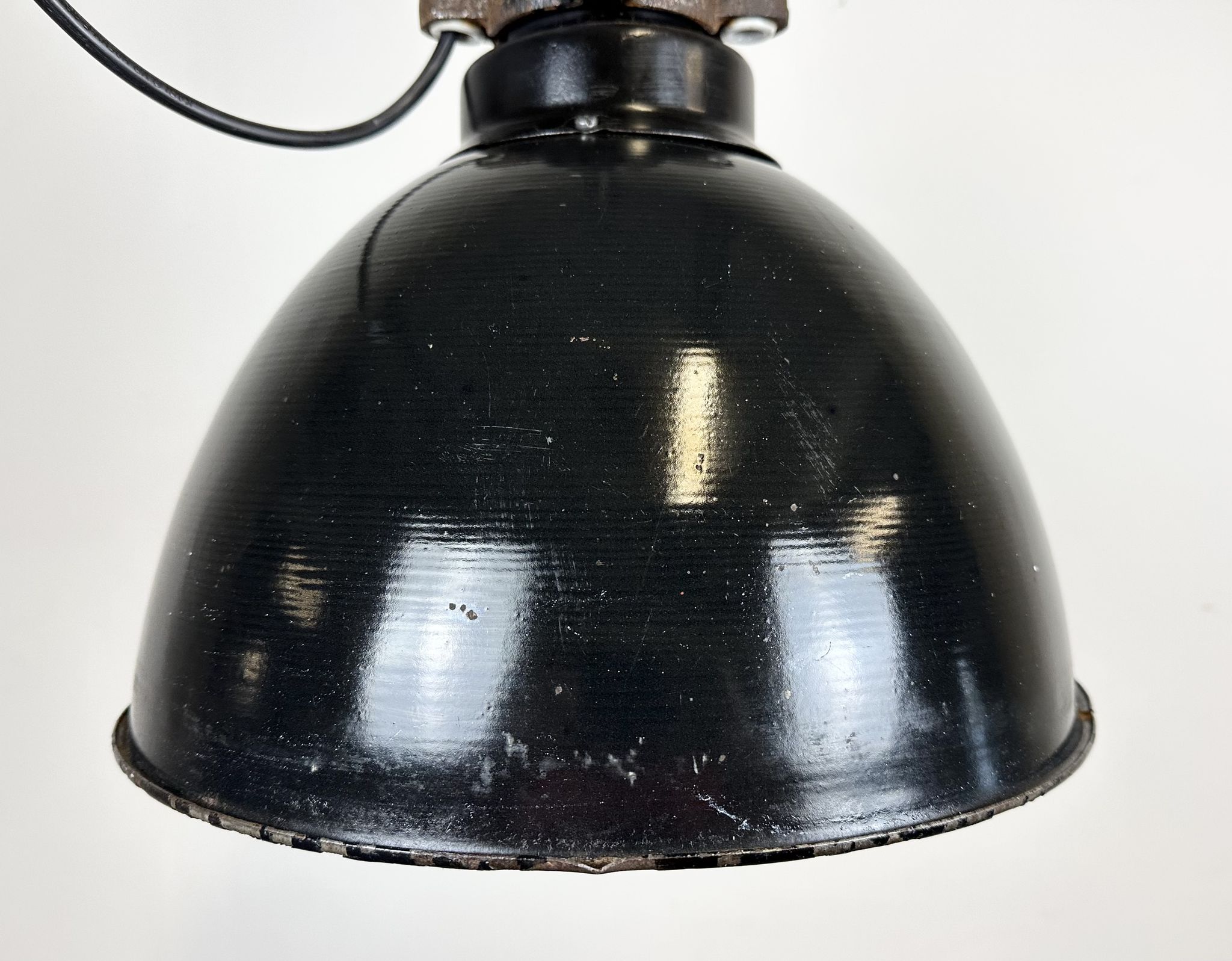 Industrial Bauhaus Black Enamel Pendant Lamp, 1930s
