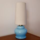 Lamp with blue opaline feet and textured conical lampshade 60s-70s