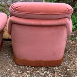 Pair of pink velvet toad armchairs, 1970s