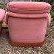 Pair of pink tufted velvet frog chairs from the 1970s.
