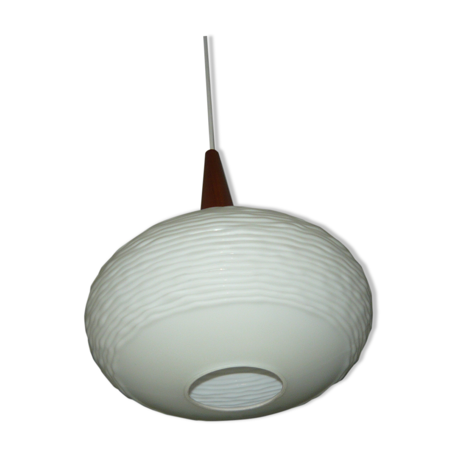 Teak and opaline suspension by Louis Kalff for Philips 60 years