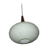 Teak and opaline suspension by Louis Kalff for Philips 60 years