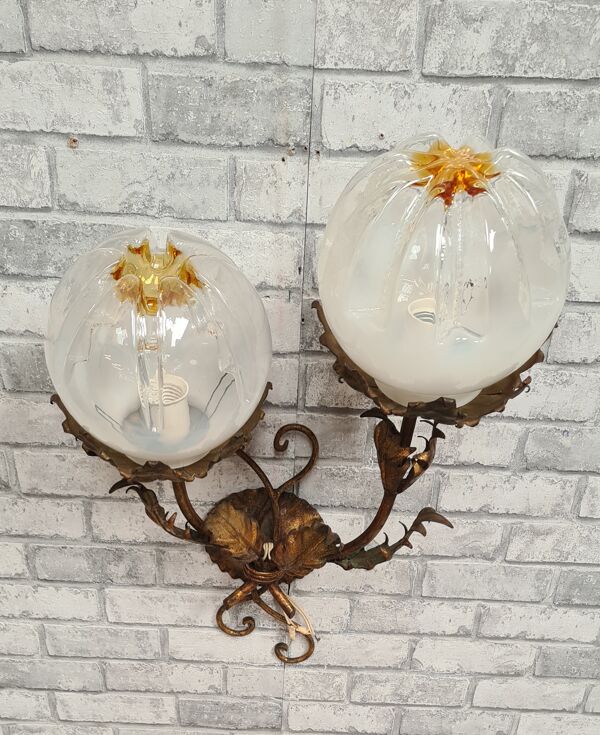 Applique fleural vintage métal doré design italien 1960 murano mazzega