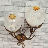 fleural wall lamp vintage golden metal Italian design 1960 murano mazzega