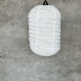 Small Japanese-style natural rattan and linen pendant lamp in the shape of a lantern H50 D30