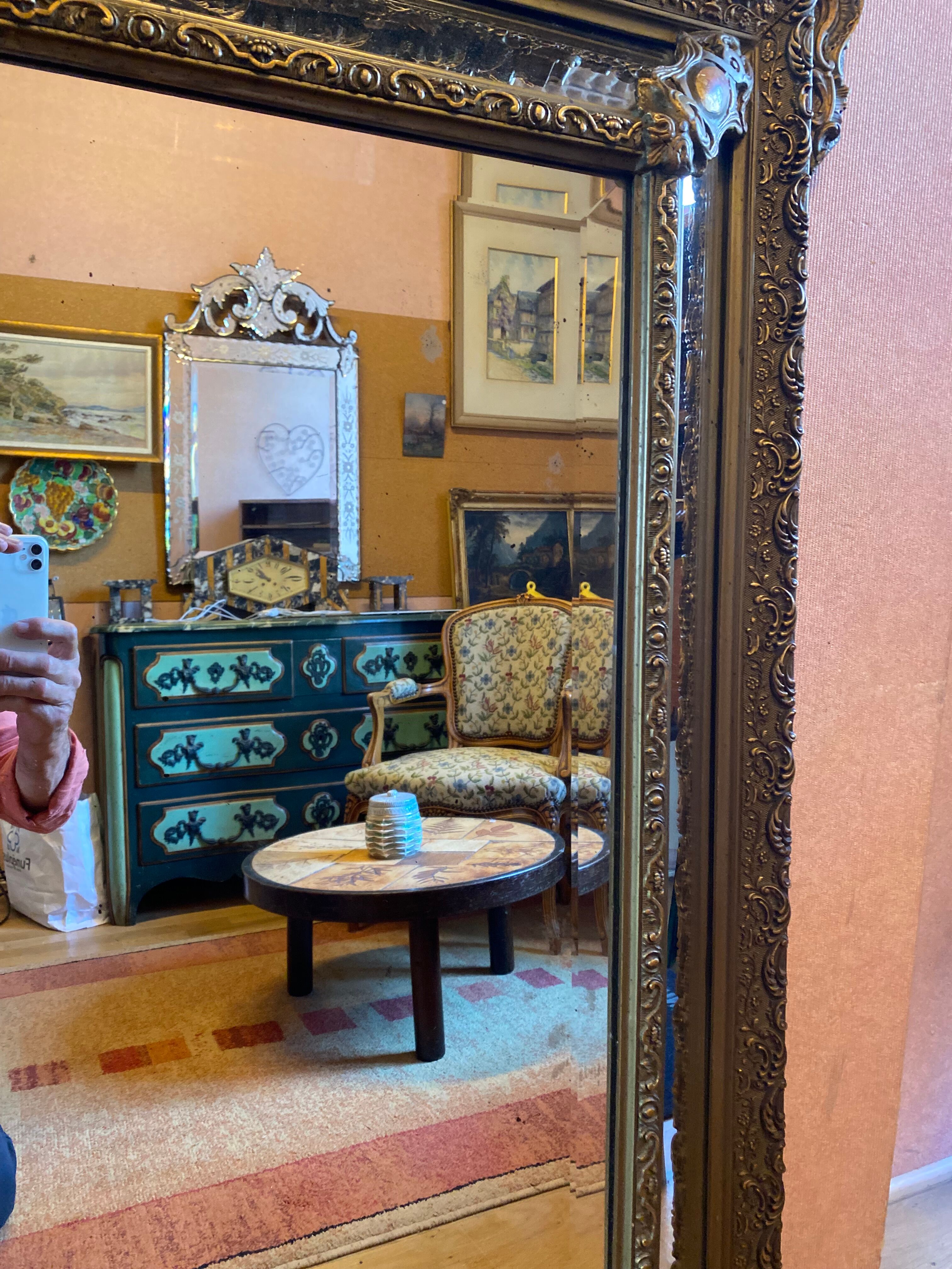 Bevelled mirror with gilded stucco parclose, from the Napoleon III period