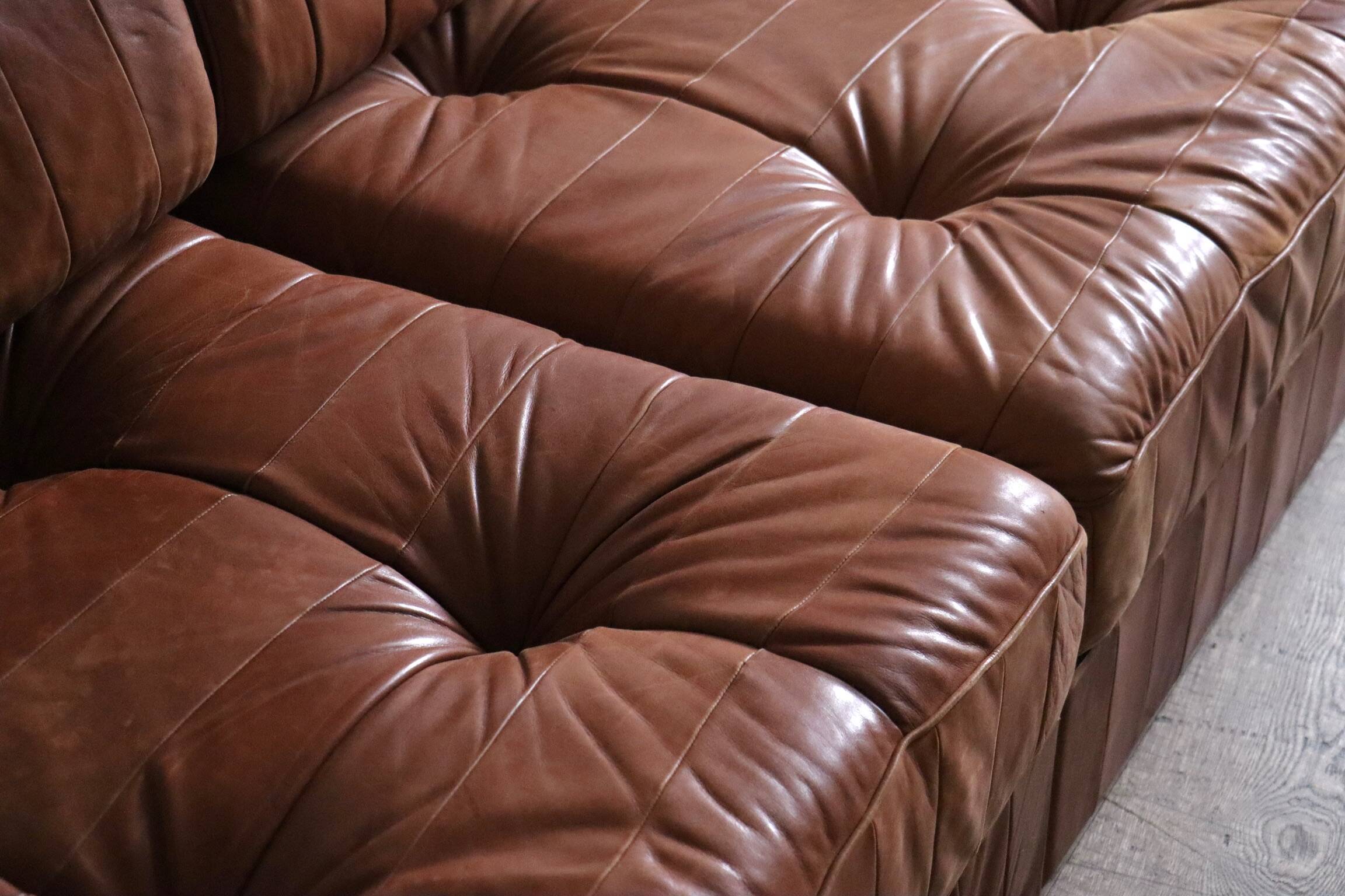 De Sede DS 88 Modular Sofa In Cognac Patchwork Leather, Switzerland 1970s
