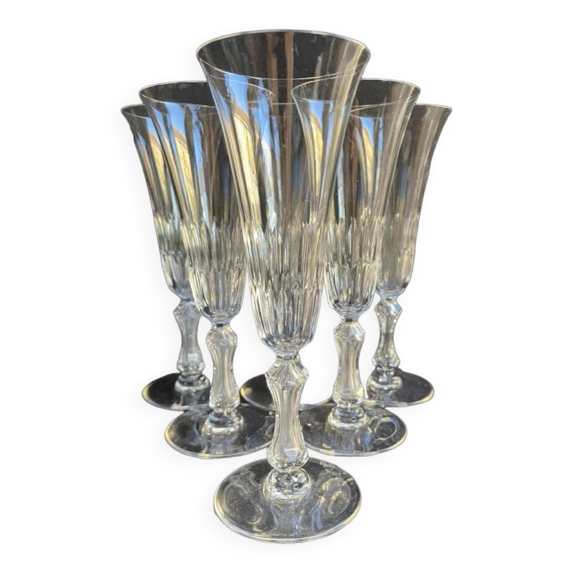 6 Saint Louis champagne flutes cut Lozère service stamped