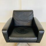 Vintage Danish swivel chair in black leather by Georg Thams