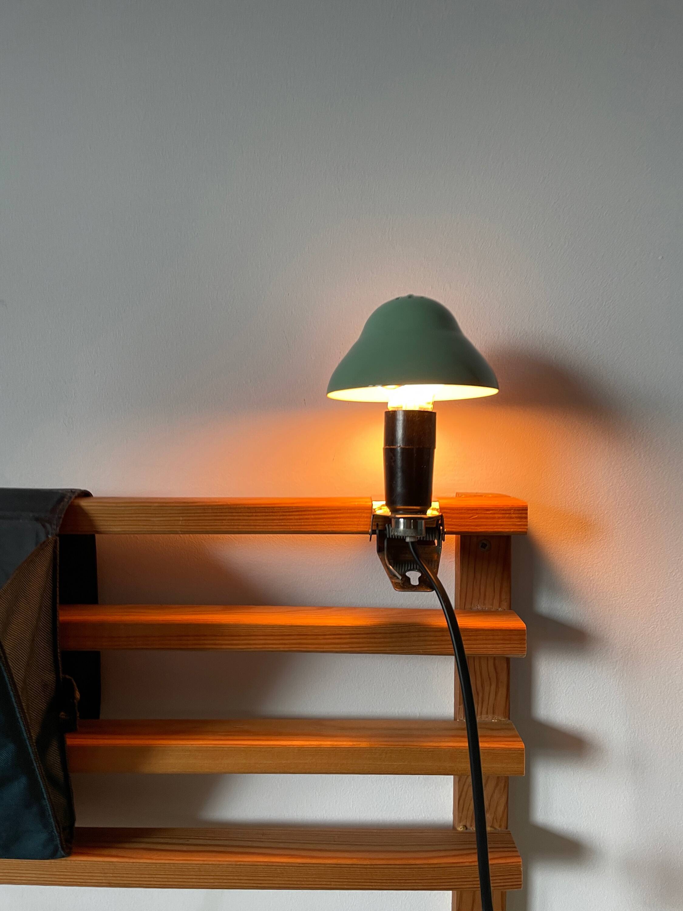 Vintage, green mushroom clip lamp, 1960s