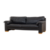 Black leather mid century 2,5 seater sofa