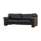 Black leather mid century 2,5 seater sofa