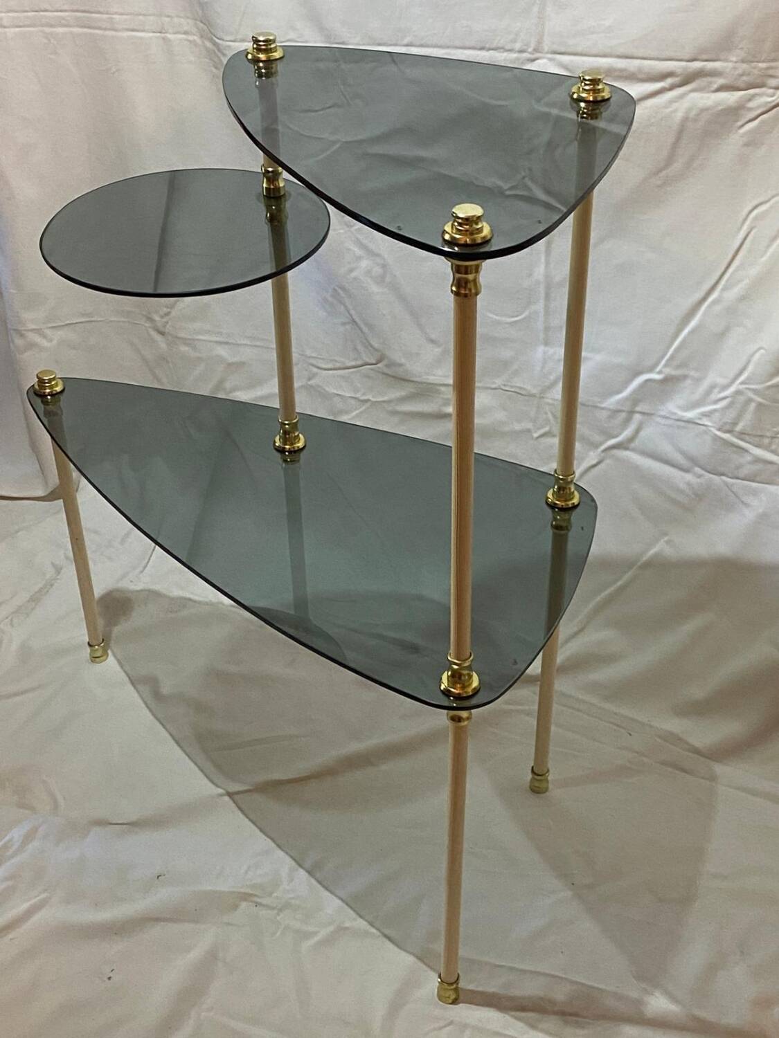 Smoked glass tripod side table, 1950