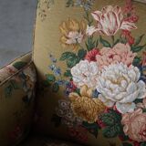 Modern Danish pair of curved lounge chairs, original fabric, Fritz Hansen, 1940.