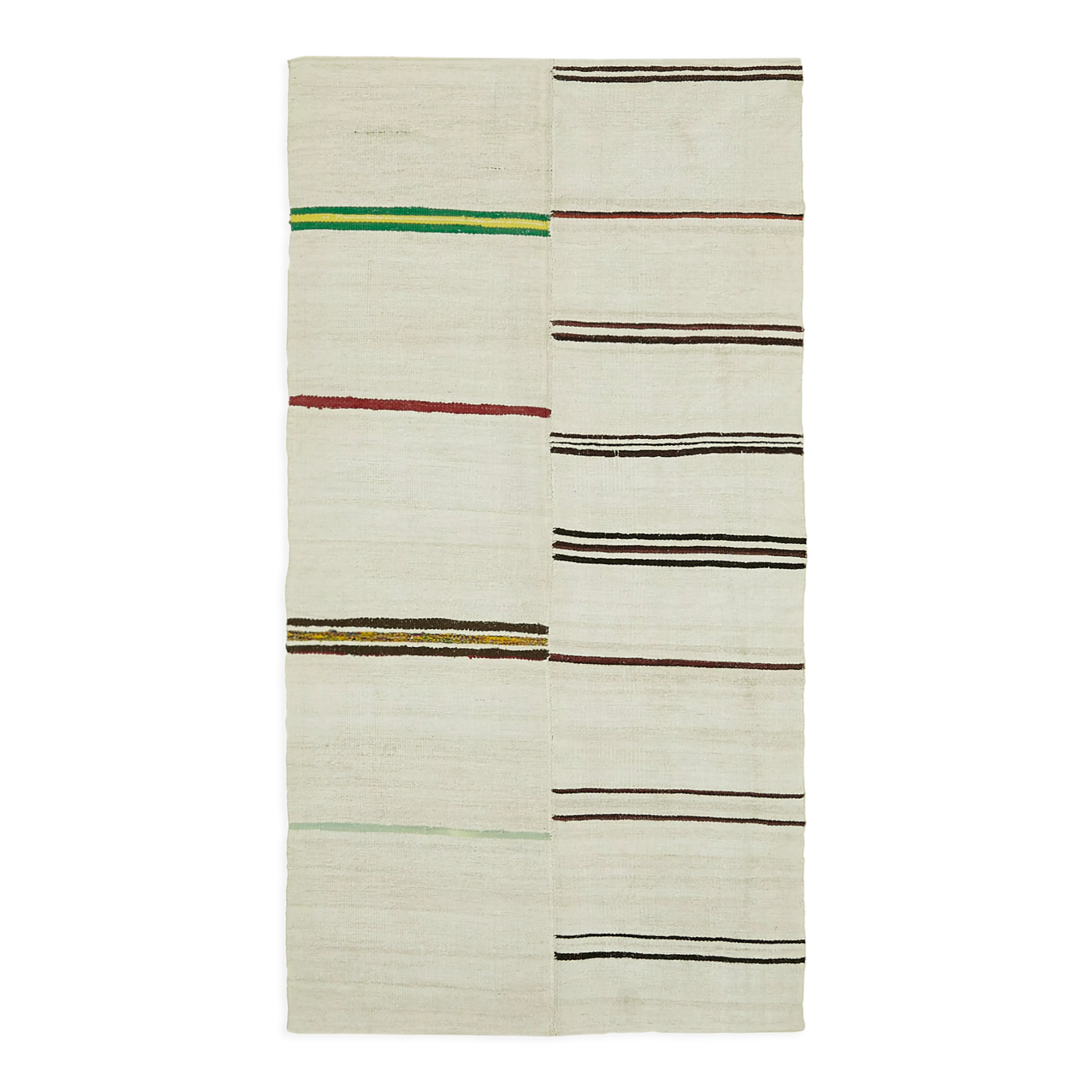 Hand-knotted turkish unique 1970s 138 cm x 260 cm beige hemp kilim carpet