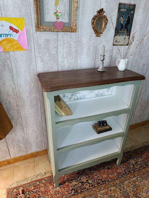 Bibus vert de gris, bois foncé et toile de Jouy