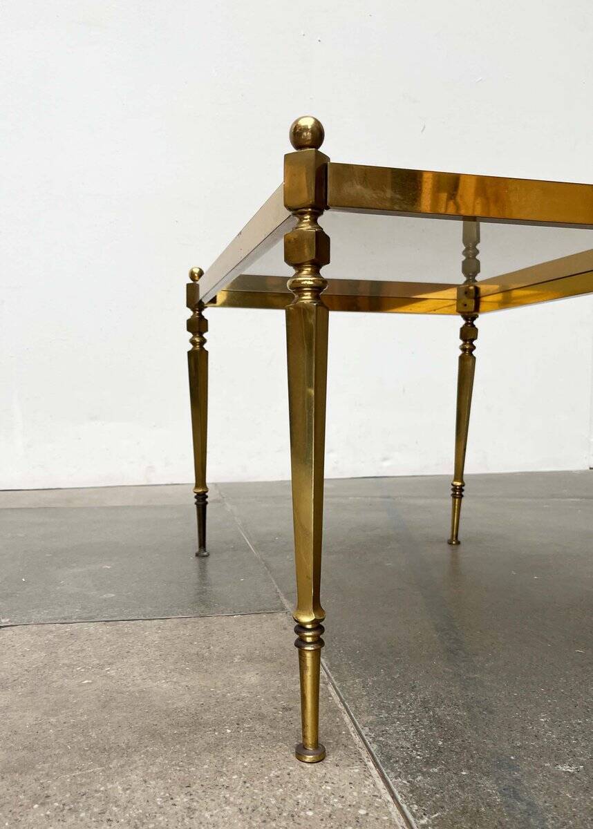 Mid-century German Hollywood neoclassical brass and glass side table from the 1950s.