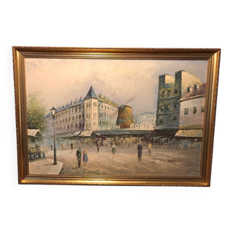 Oil on canvas caroline burnett paris moulin rouge + gilded wooden frame