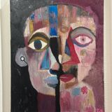 Contemporary painting face portrait geometric cubism expressionism "DUALITY" - Original work on canvas