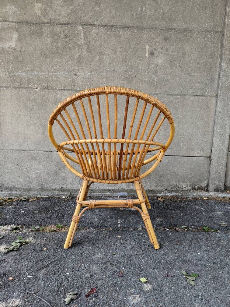 Vintage rattan shell armchair from the 70s, handmade bohemian