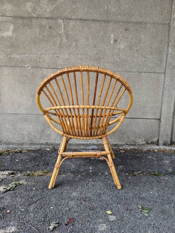 Fauteuil coquille en rotin vintage années  70 fabrication artisanale bohème