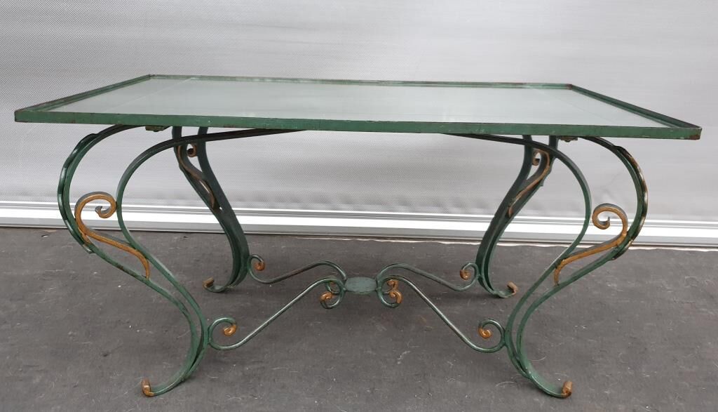 Neo-classical green laqué iron and gold mirror tray 1940