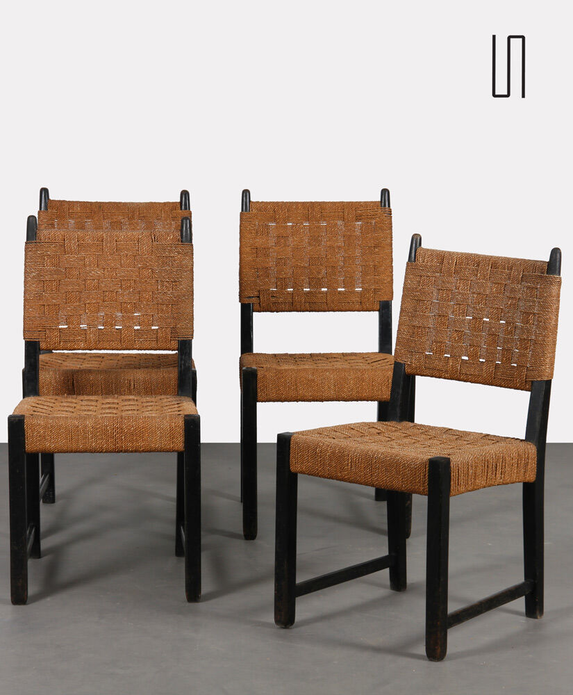 Suite 4 chaises vintage en bois, fabrication tchèque, 1950