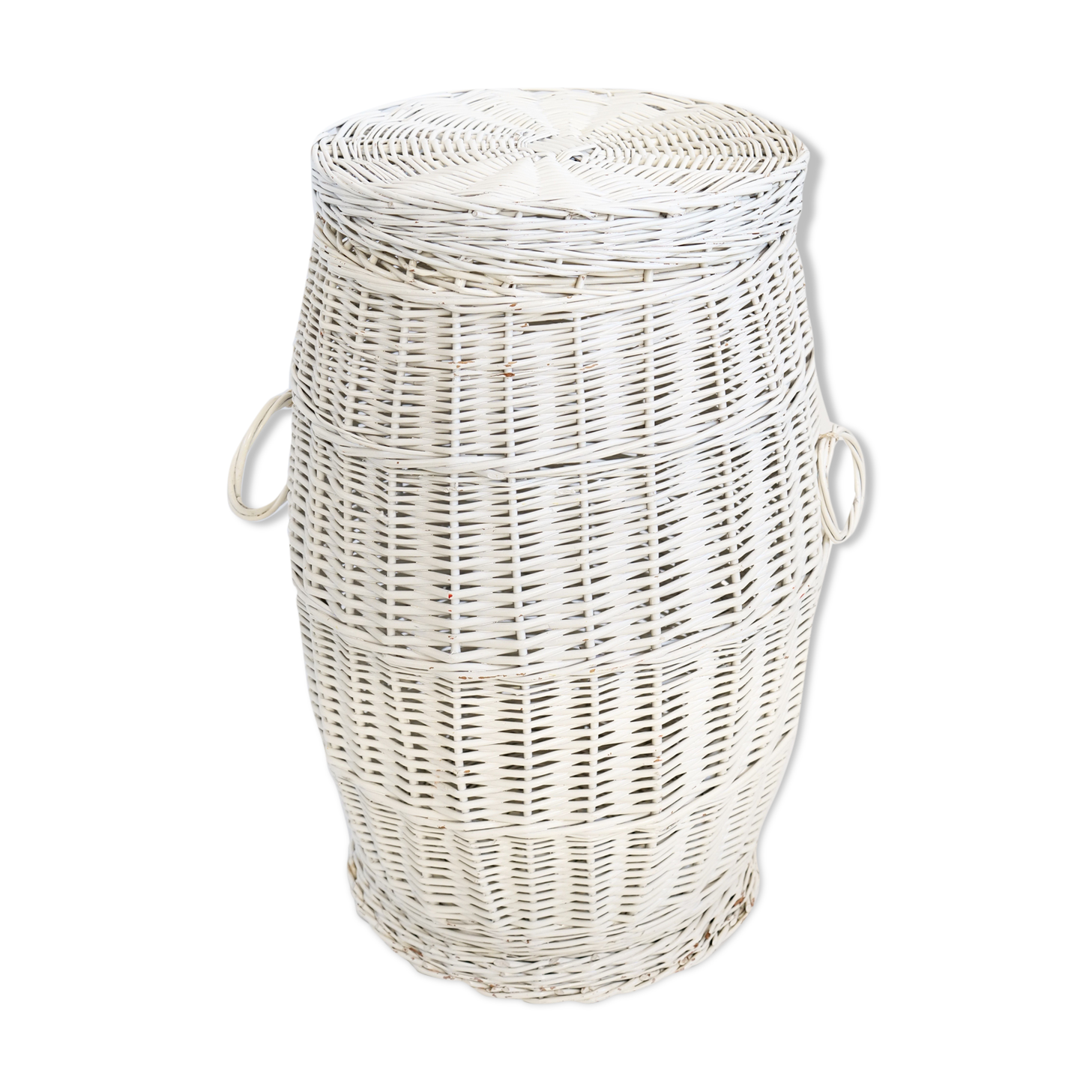 Corbeille panier à linge en osier peint vintage