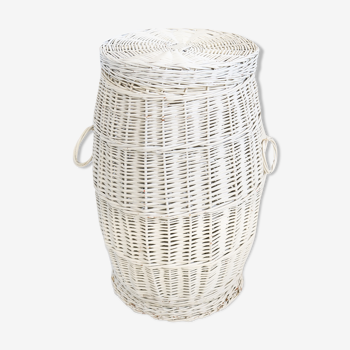 vintage painted wicker laundry basket