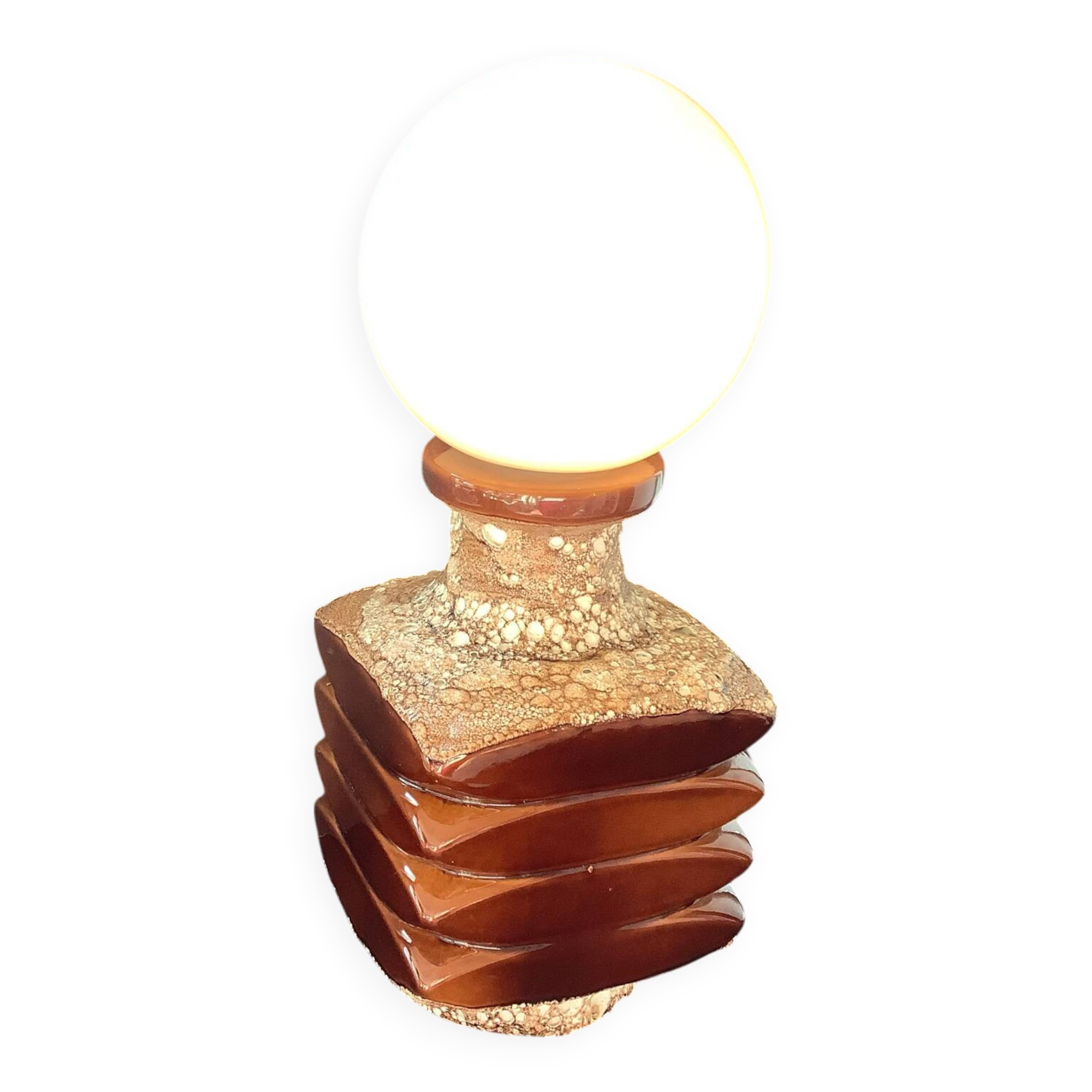 Vintage Faceted Fatlava Cari Zalloni Globe White Glass Lamp 1970 Steuler