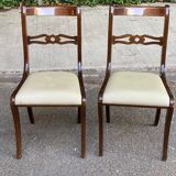 2 solid mahogany and beige fabric chairs, Louis Philippe style