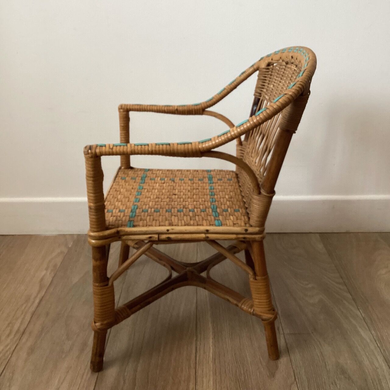 Children's armchair rattan / vintage blue