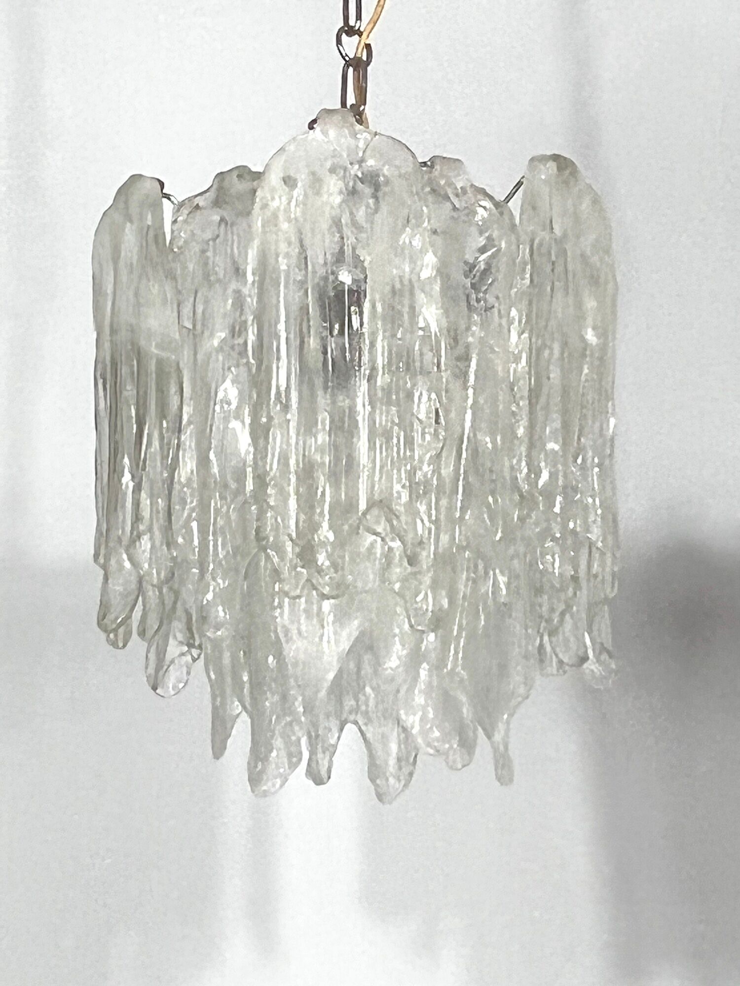 Mazzega Ice glass, pair of vintage murano chandeliers from 70s