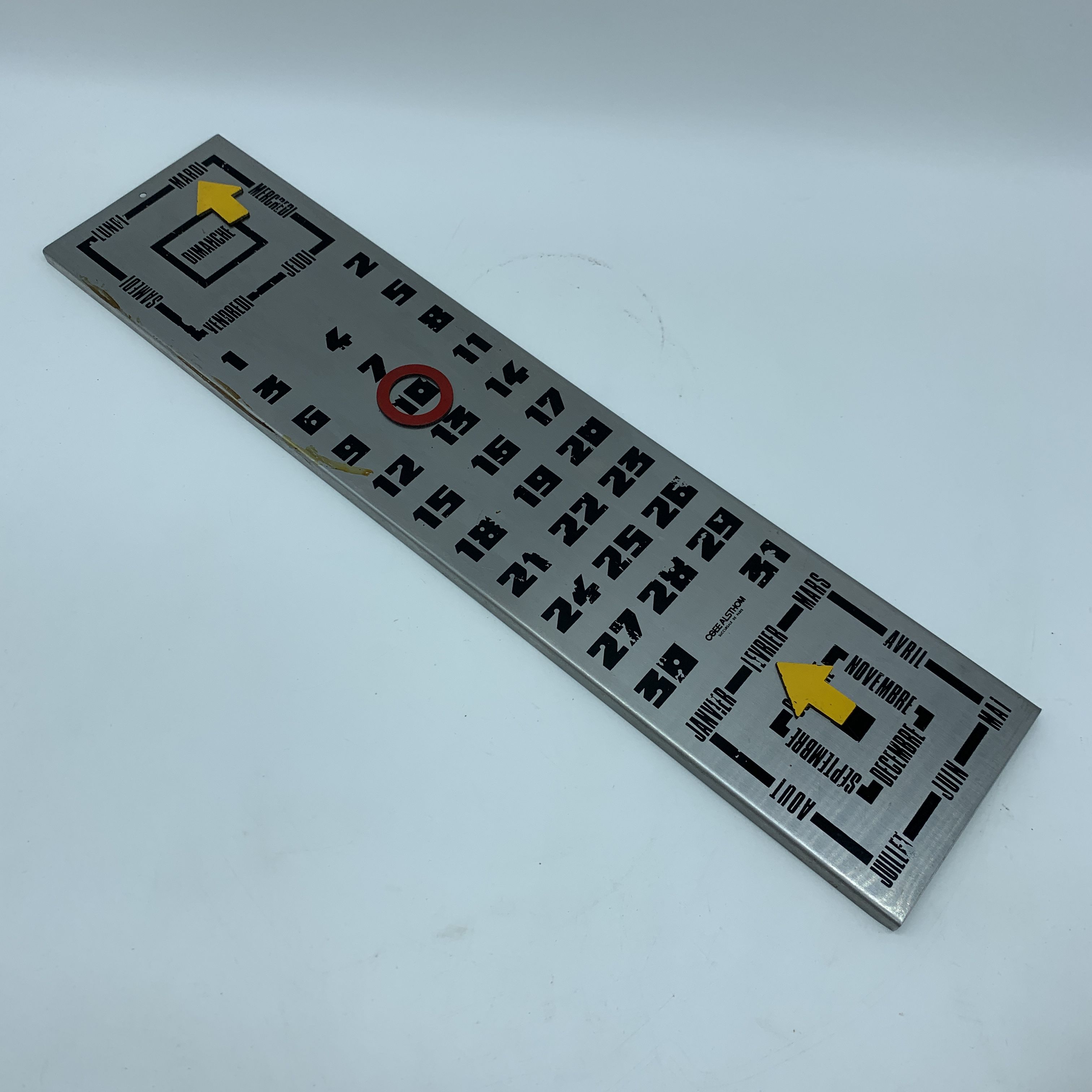 Alsthom CSEE vintage 1970s brushed stainless steel calendar