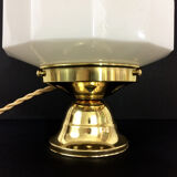 Skyscraper lamp in opaline and brass foot. Globe Art Deco