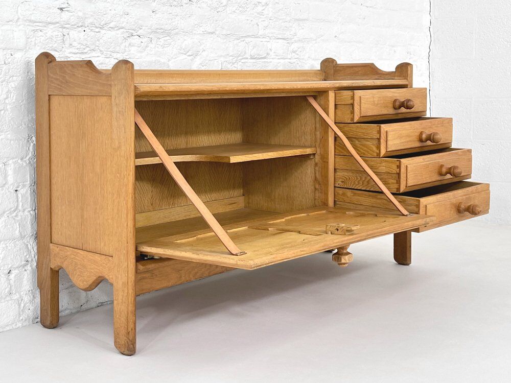 Small oak and leather enfilade by Guillerme and Chambron