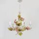 Painted metal chandelier decorated with pink and foliage with 5 lights. Year 80 90