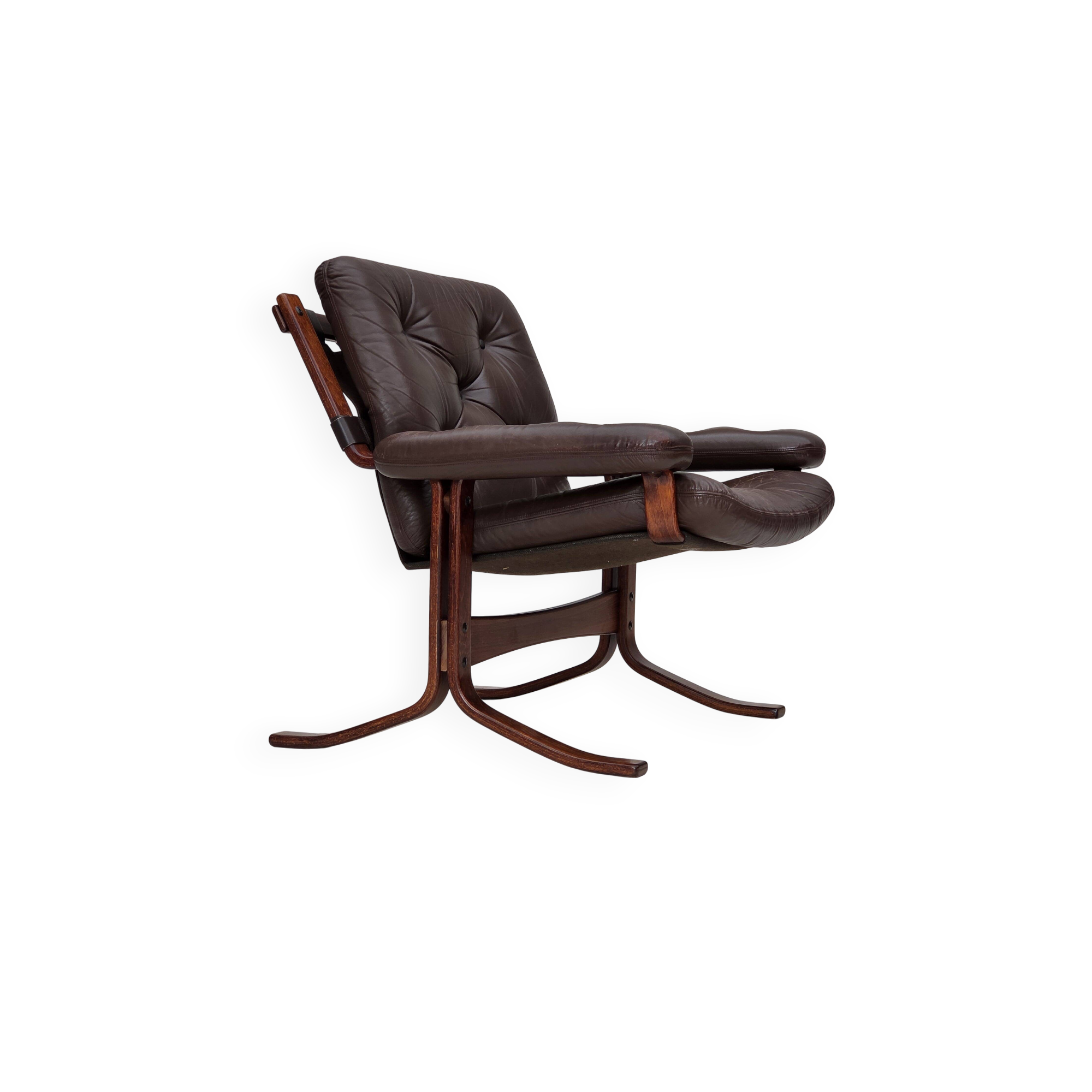 1970s, Norwegian armchair by Jon Hjortdal, furniture leather, bent wood.