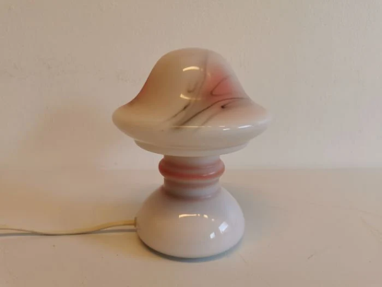 Table lamp in white opaline glass with coloured decorations