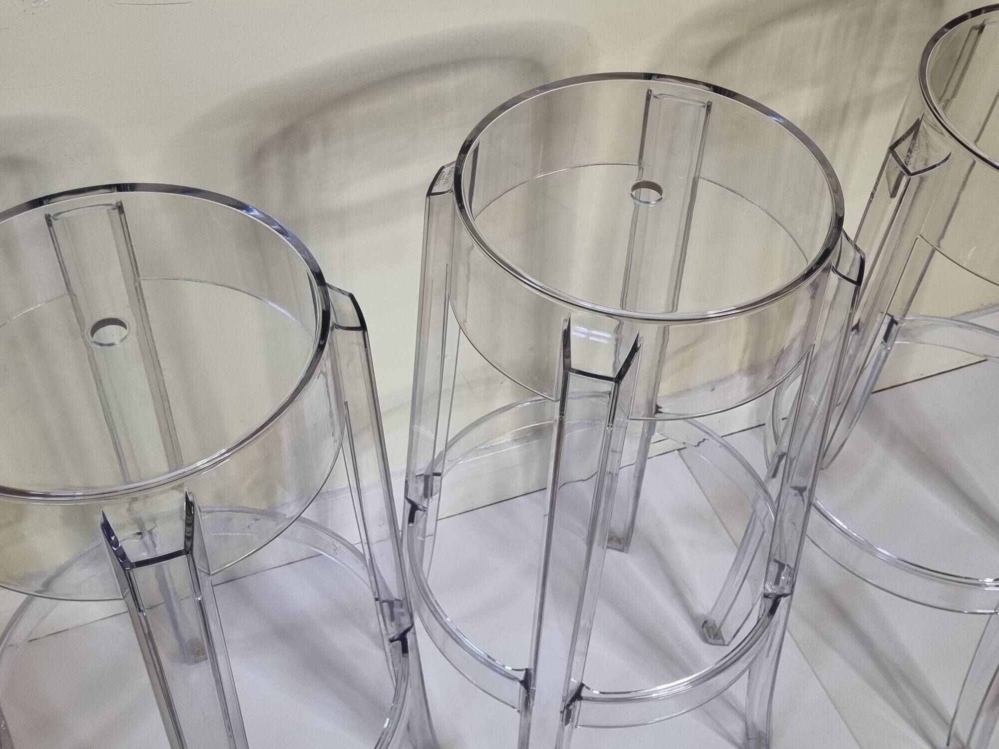 Set of 3 transparent Charles Ghost stools by Philippe Starck for Kartell, 65 cm