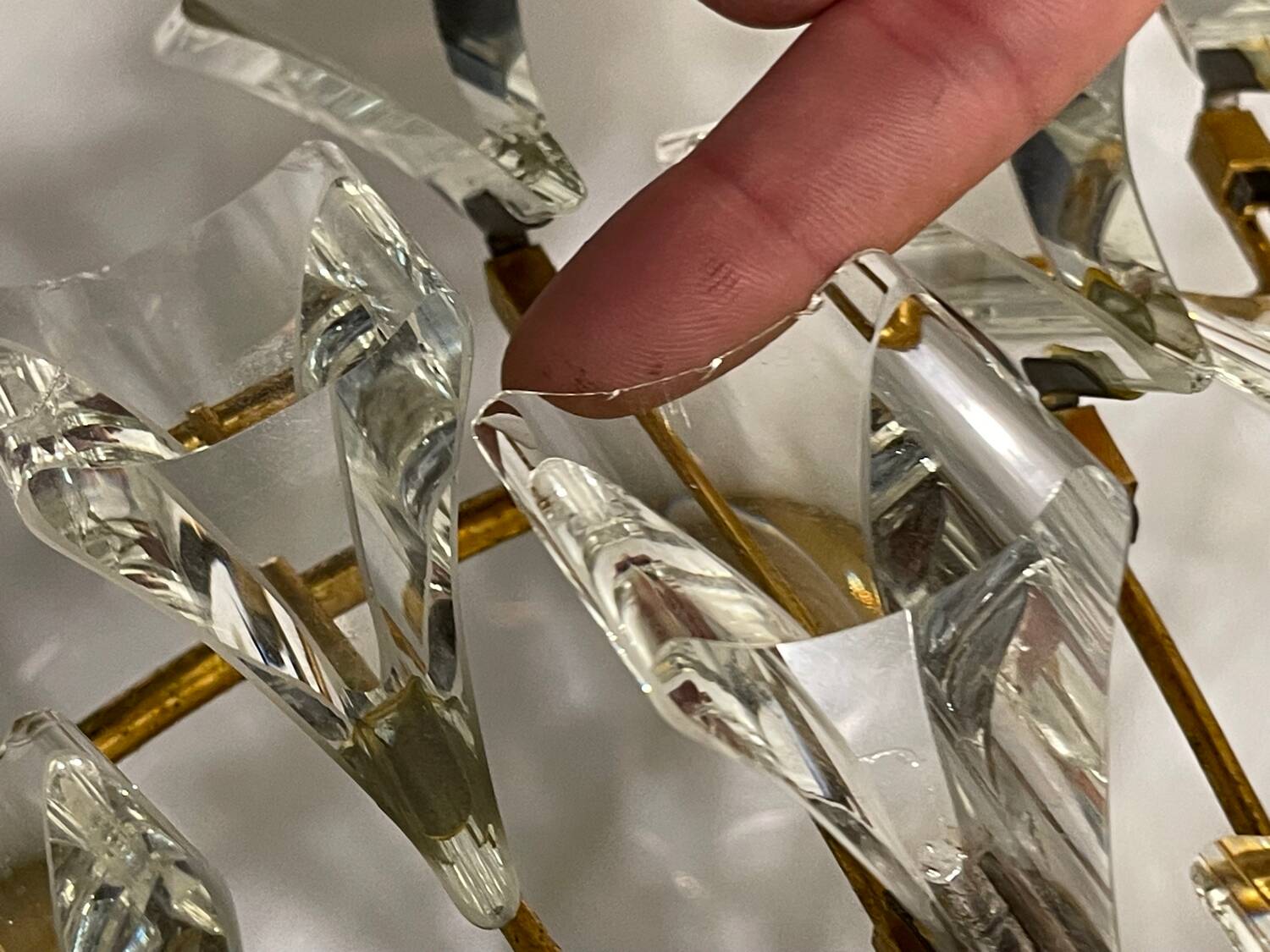 Large Brass Crystal Flushmount by Stilkronen Italy 1970’s