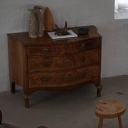 18th century, antique Danish baroque serpentine chest of drawers in walnut.