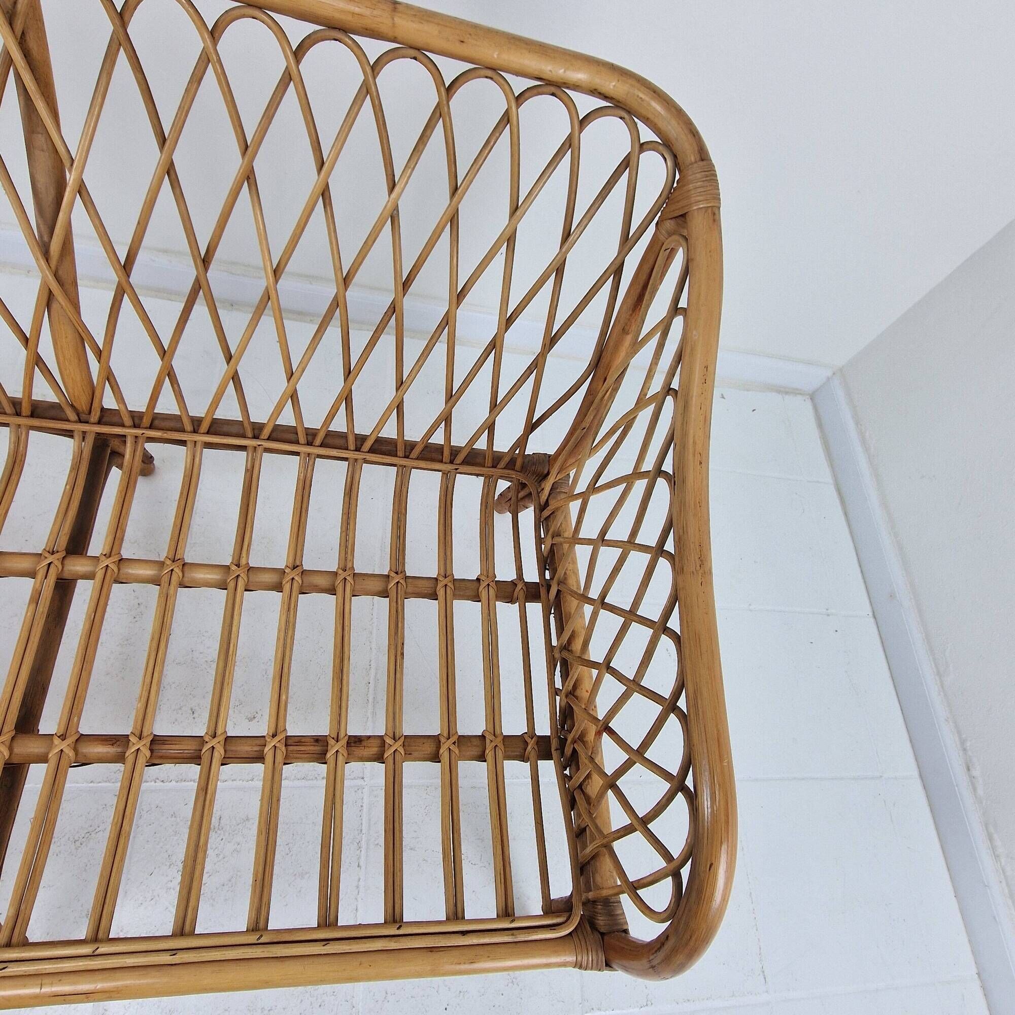 Mid-Century Italian Rattan & Bamboo Settee, ca. 1970
