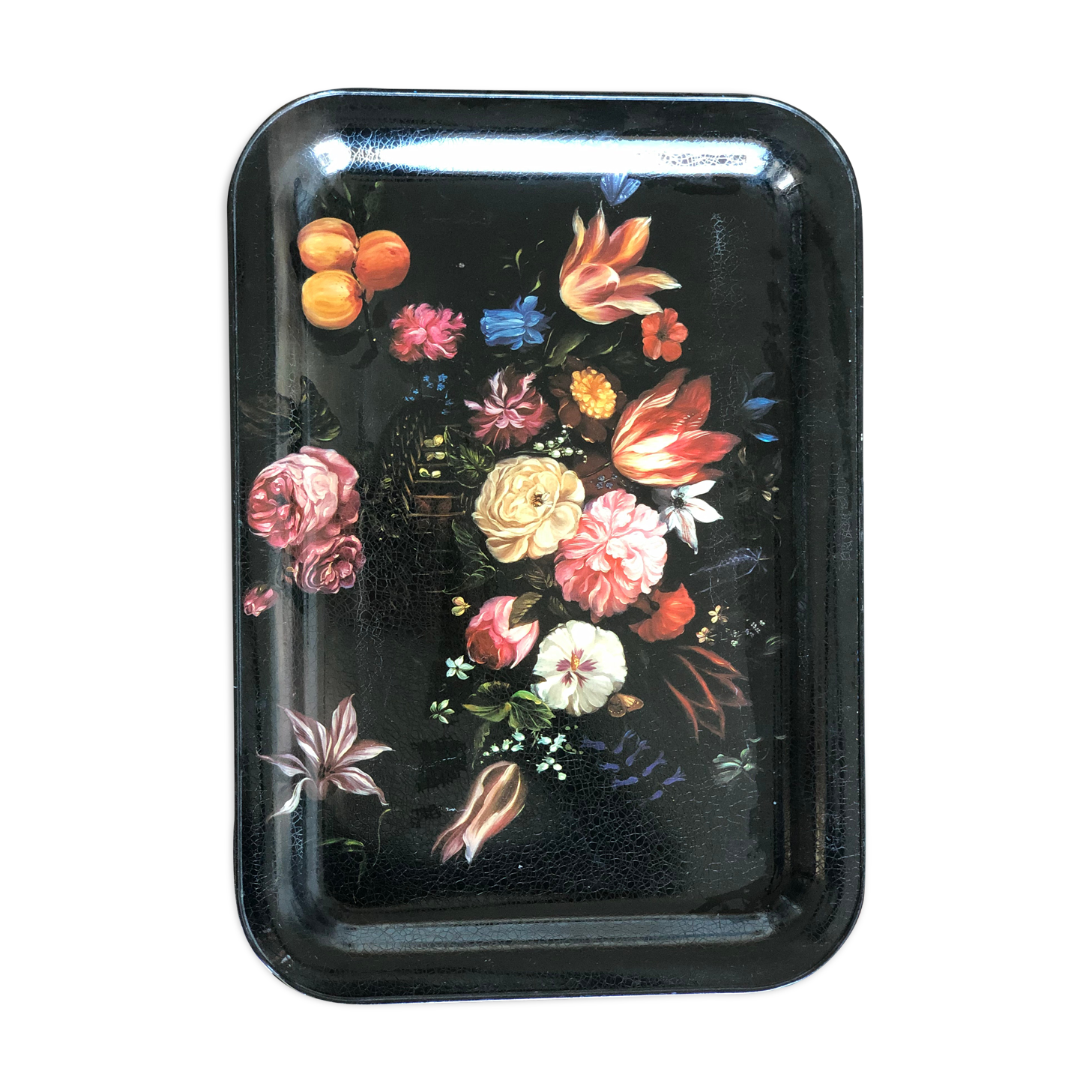 Black tray with floral motifs