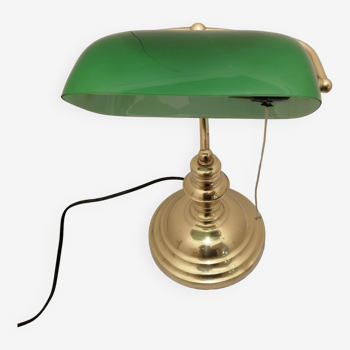 lampe de bureau en métal doré  avec verre en opaline orientable