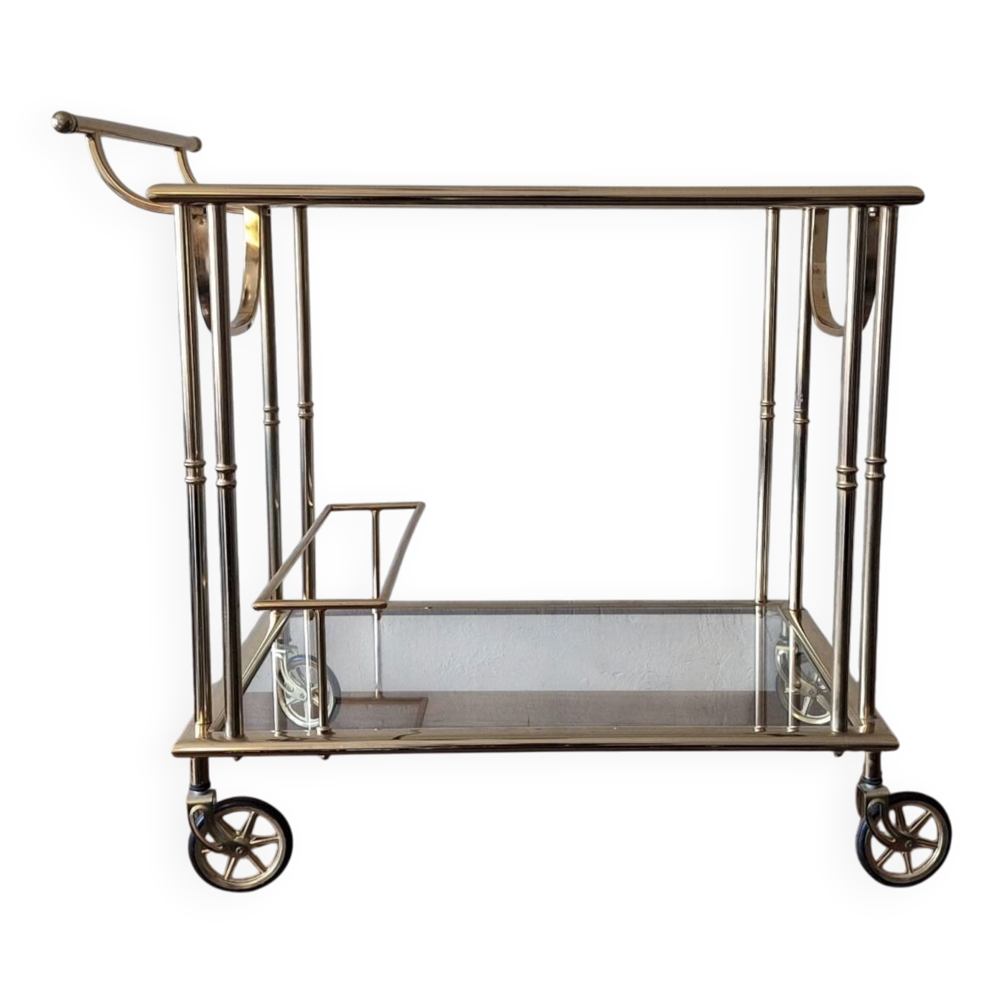 Hollywood Regency gilt brass bar cart drinks trolley, 1970s
