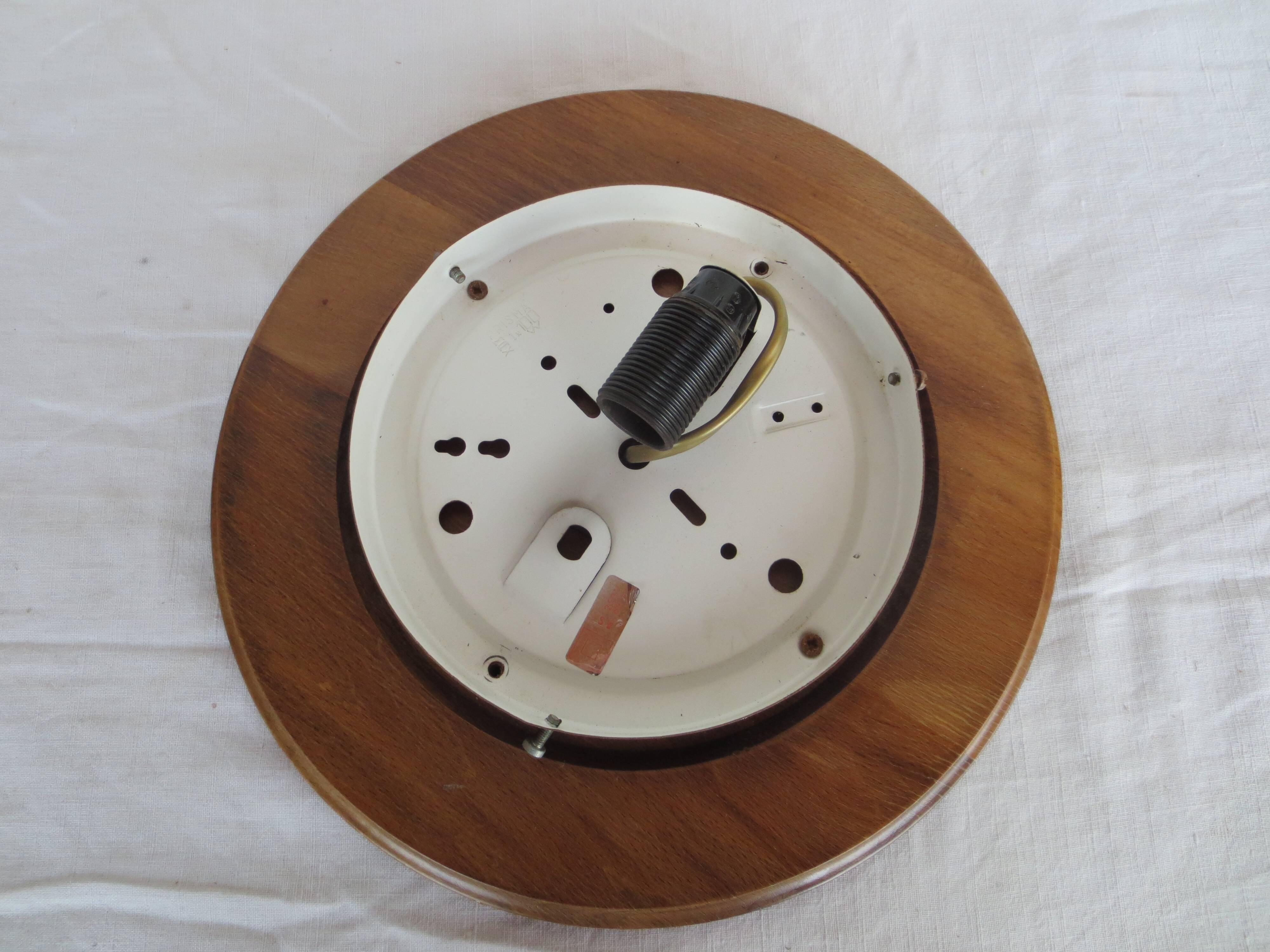 Plafonnier, applique murale ronde en verre taillé sur socle en bois